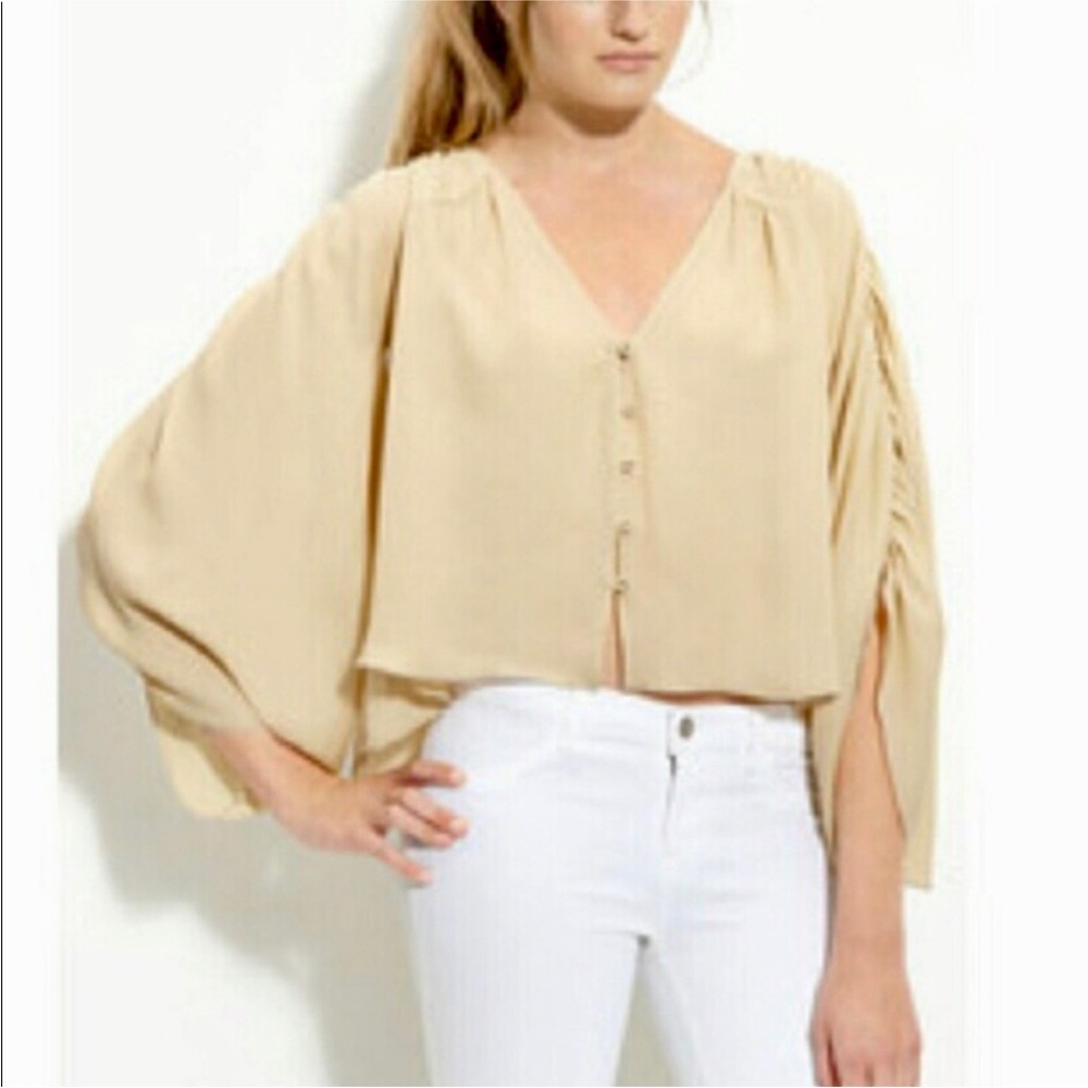 Radenroro New York 100% Silk Camel Button‎ Down Blouse Top Women’s Sz 6